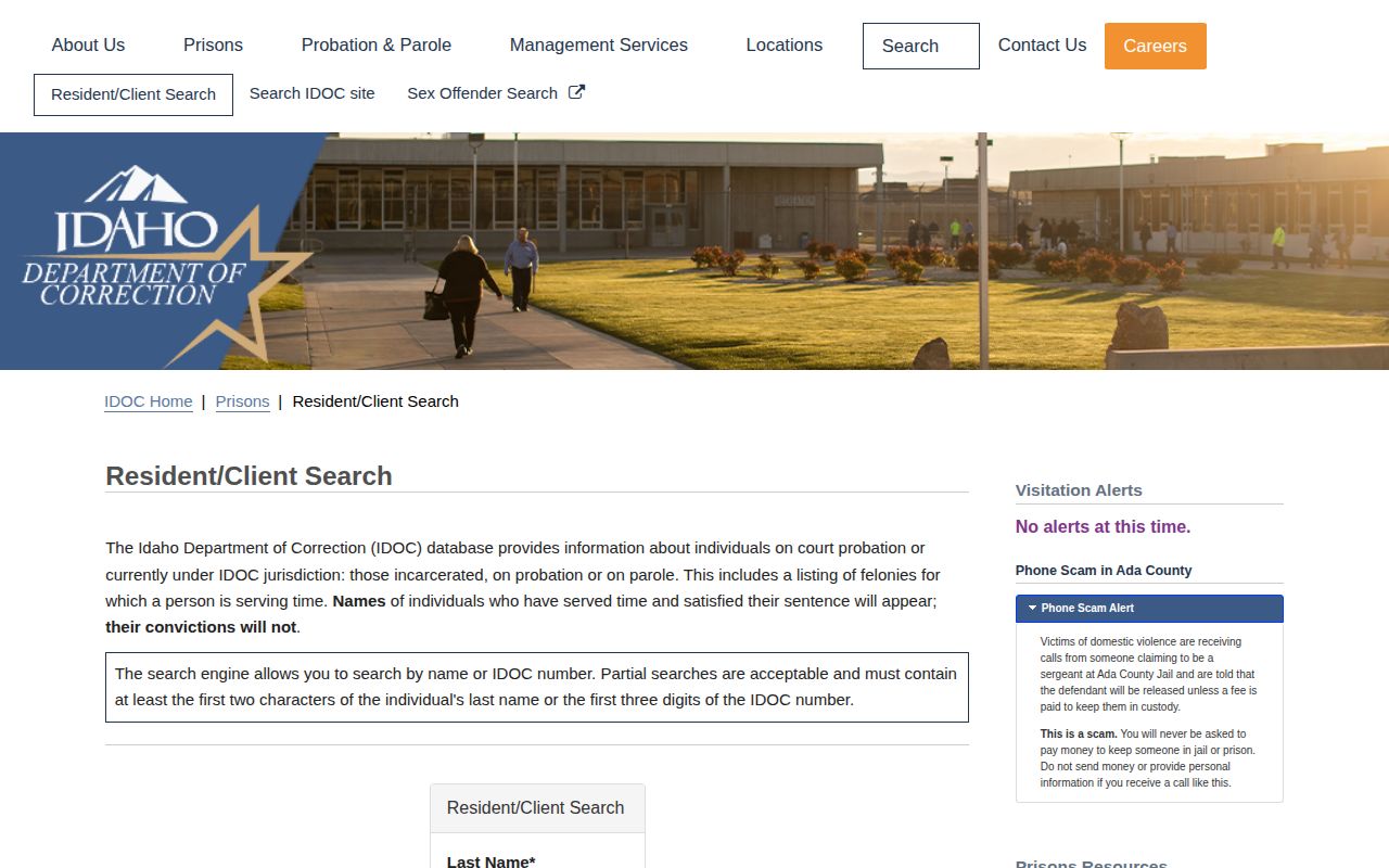 Idaho Department of Correction offender search for Bannock County custody records