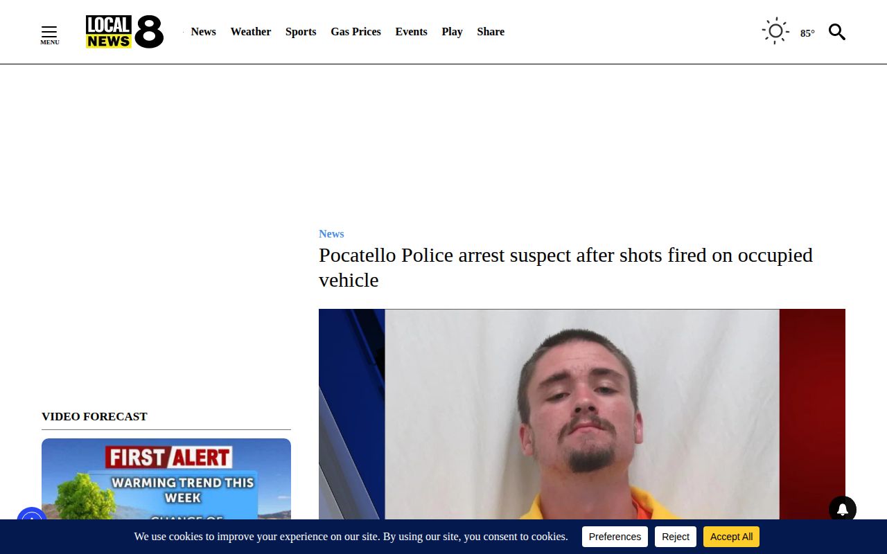 Local News 8 selective Pocatello arrest story with Bannock County Jail photo context
